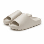 Beige EVA platform slide slippers on a white background