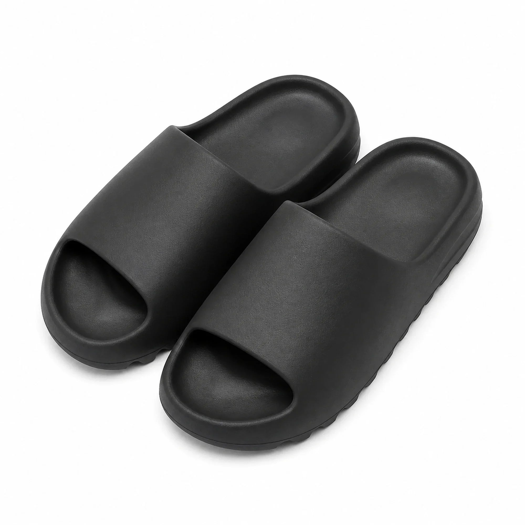 Black EVA platform slide slippers top view on white
