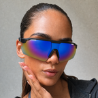 ACE Aurora mirrored polarized UV400 sports sunglasses worn in editorial portrait