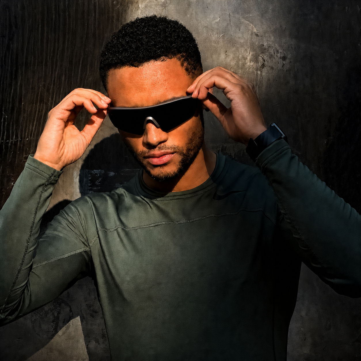 ACE Onyx black sports sunglasses worn by male athlete