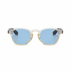 BARCELONA clear frame blue lens sunglasses front view on pure white