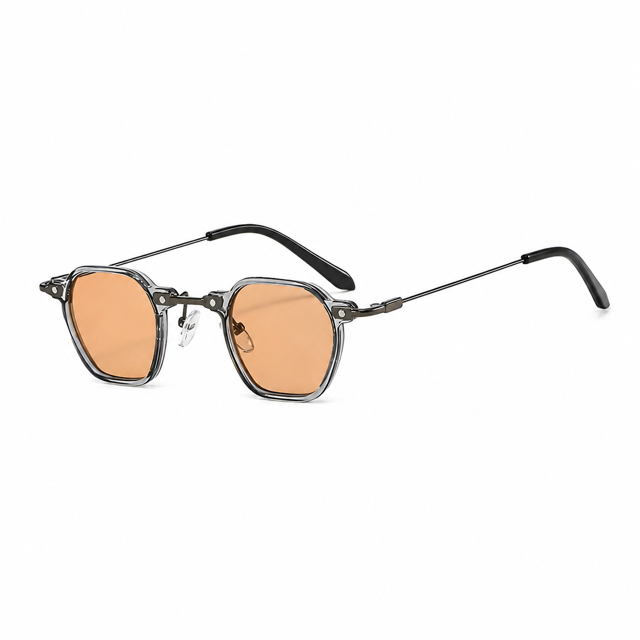 BERLIN clear frame peach lens sunglasses diagonal view