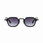 CAPRI polarized round browline sunglasses, black frame with violet lens, front view on pure white