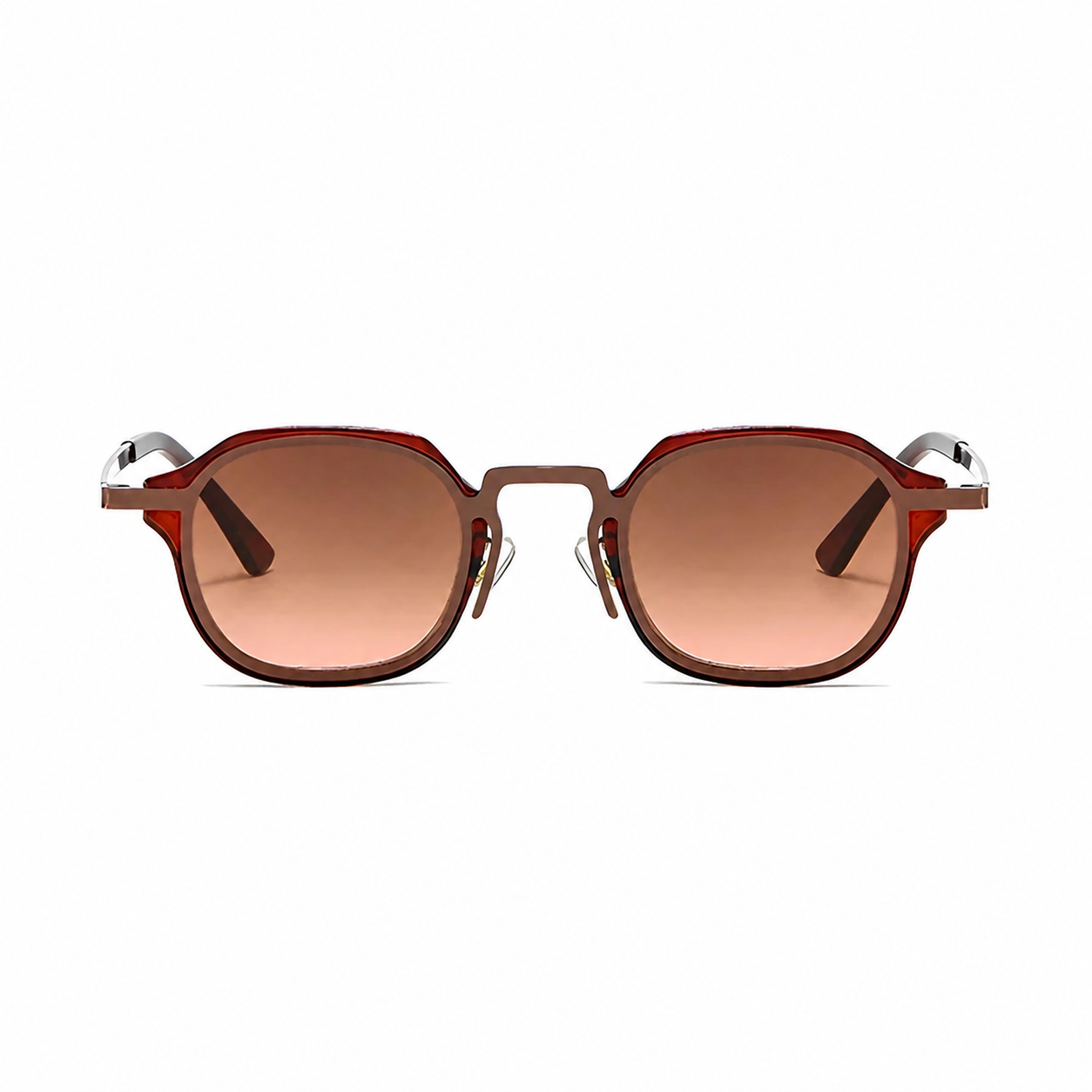 CAPRI polarized round browline sunglasses, wine frame with brown lens, front view on pure white