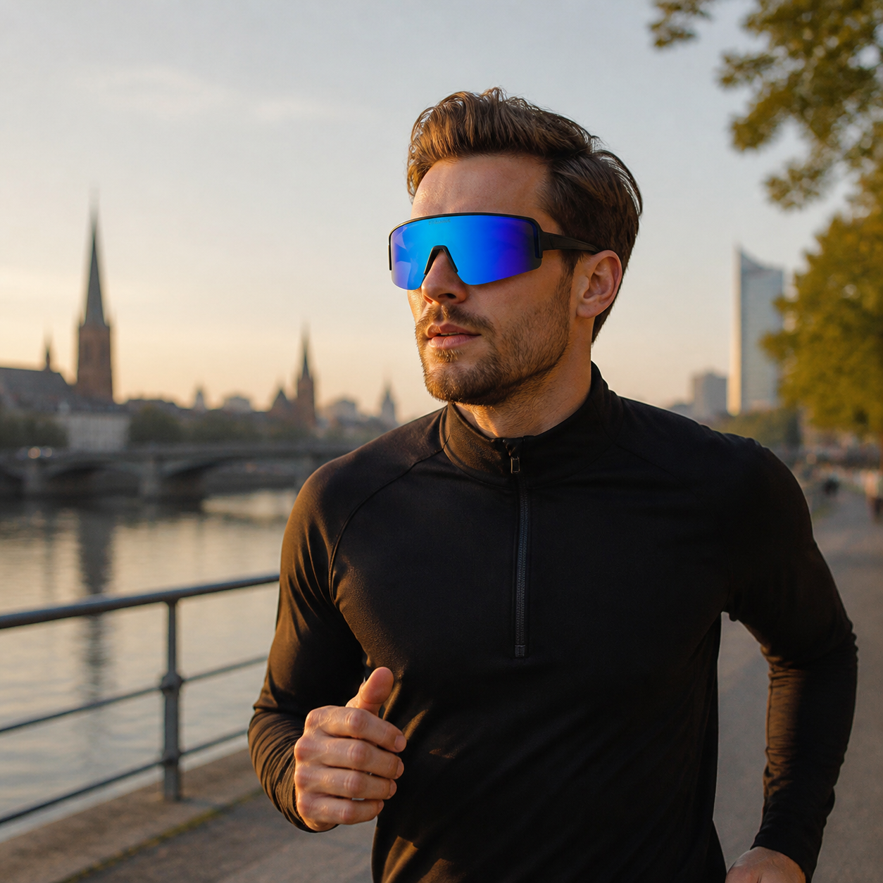 JAWO Spectrum Blue UV400 Running & Cycling Sunglasses - editorial lifestyle view 7