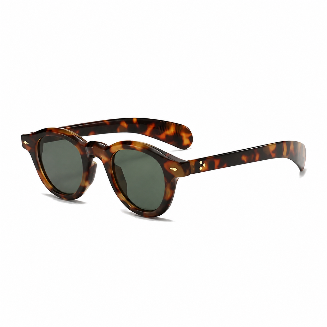 Legacy ATHENS Havana frame green polarized lens angled view on pure white