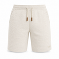 Men's off-white waffle-textured casual shorts, front view