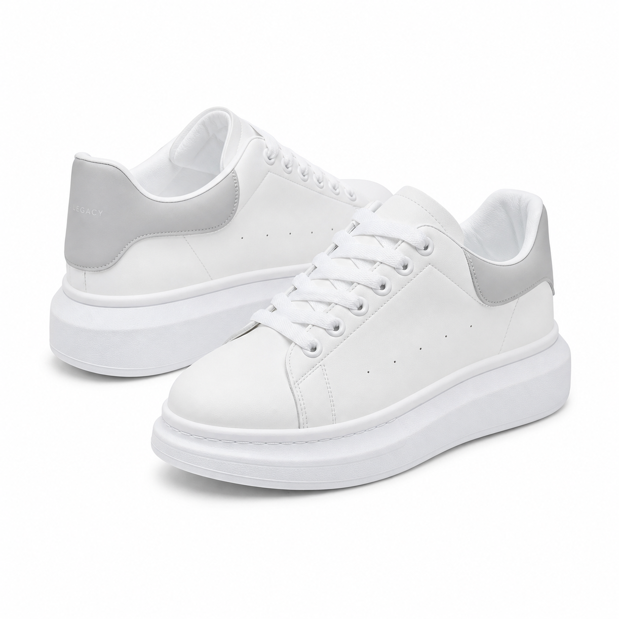 Men's all-white platform sneakers, pair view