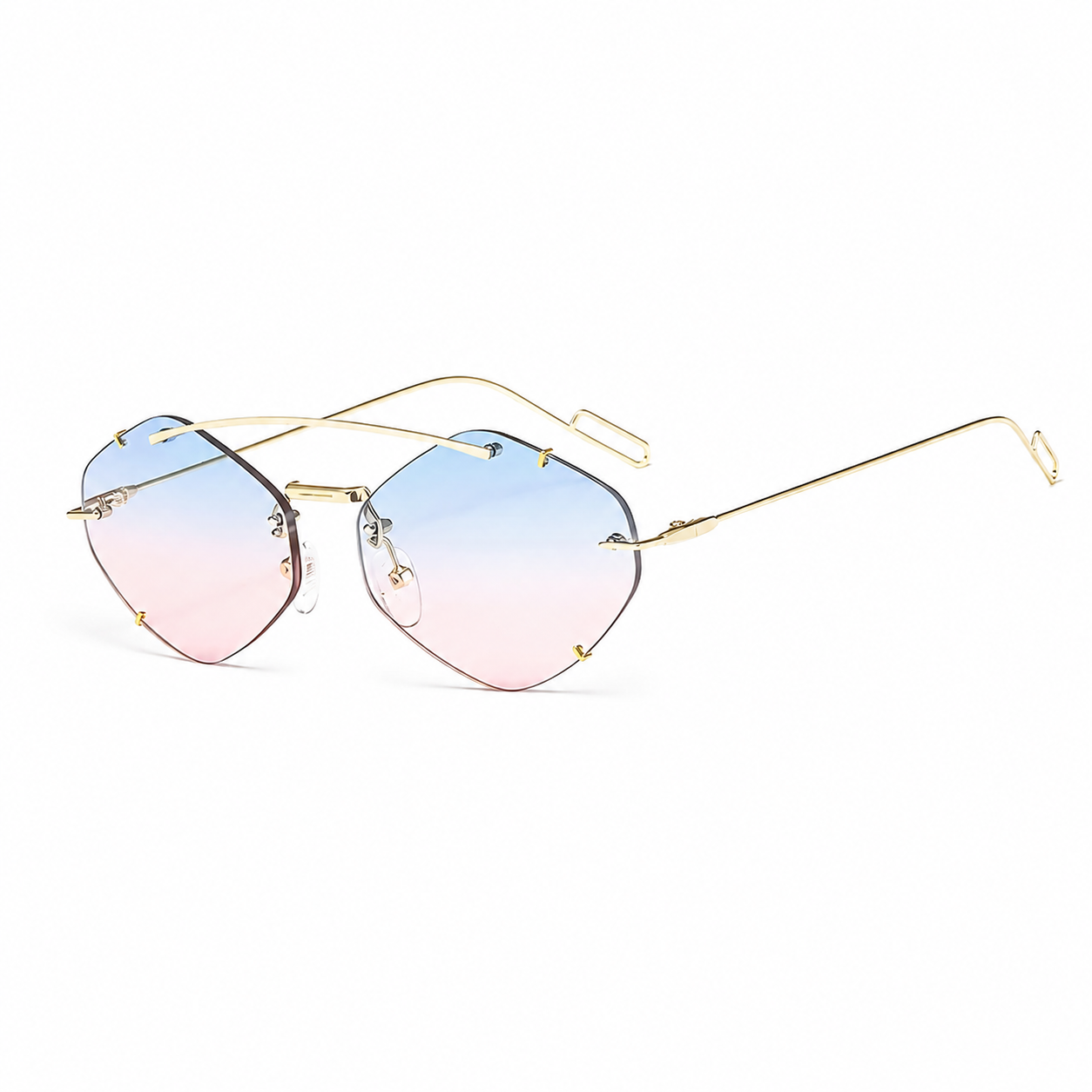 Legacy TANGIER gold frame blush sky lens angled view on pure white