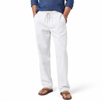 White cotton-linen drawstring trousers