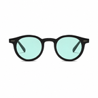 PALMA polarized round sunglasses, black frame with green lens, front view on pure white