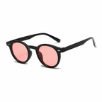 PALMA polarized round sunglasses, black frame with red lens, diagonal view on pure white