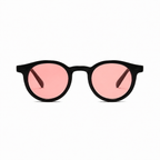 PALMA polarized round sunglasses, black frame with red lens, front view on pure white