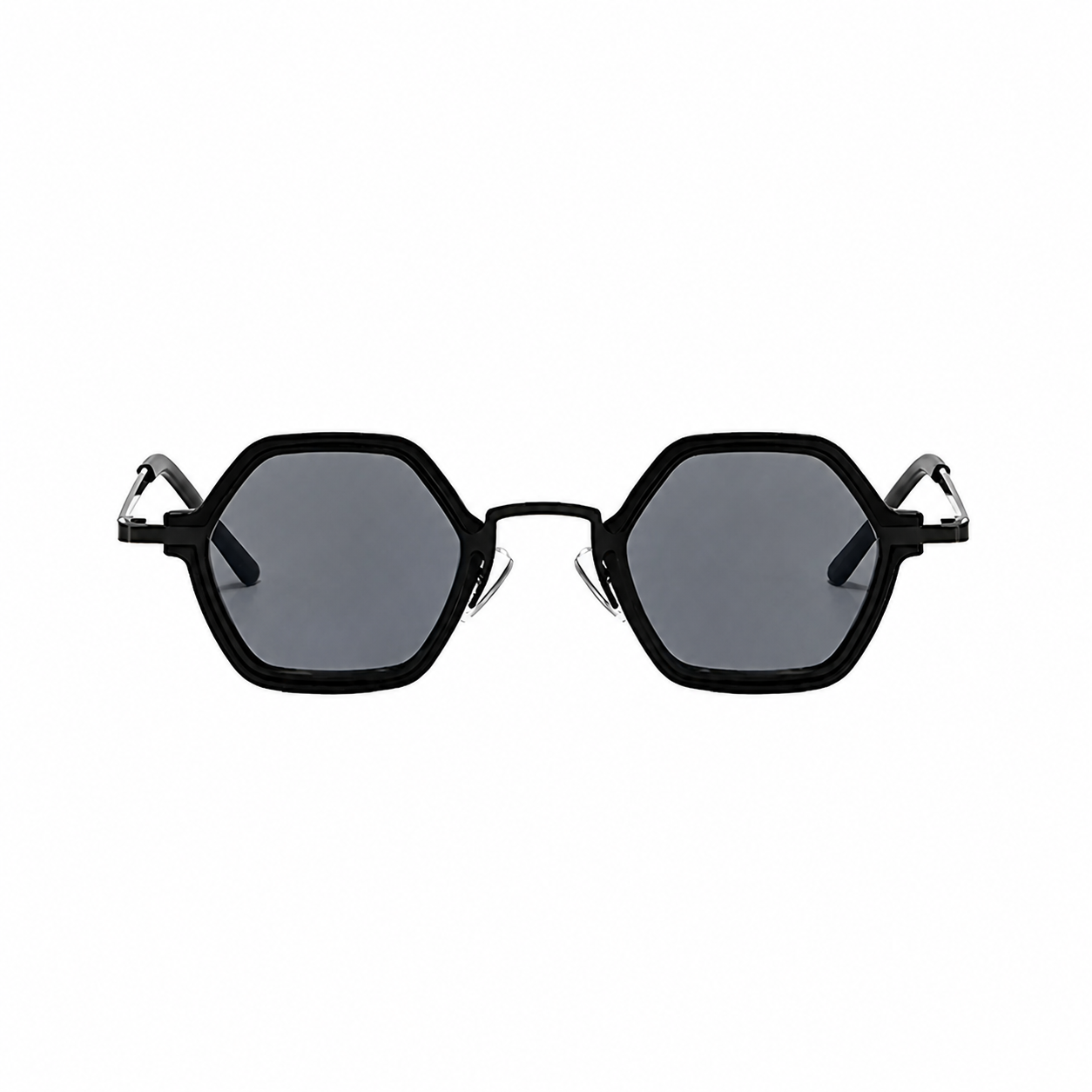 SEOUL polarized hexagonal sunglasses, black frame and black lens, front view