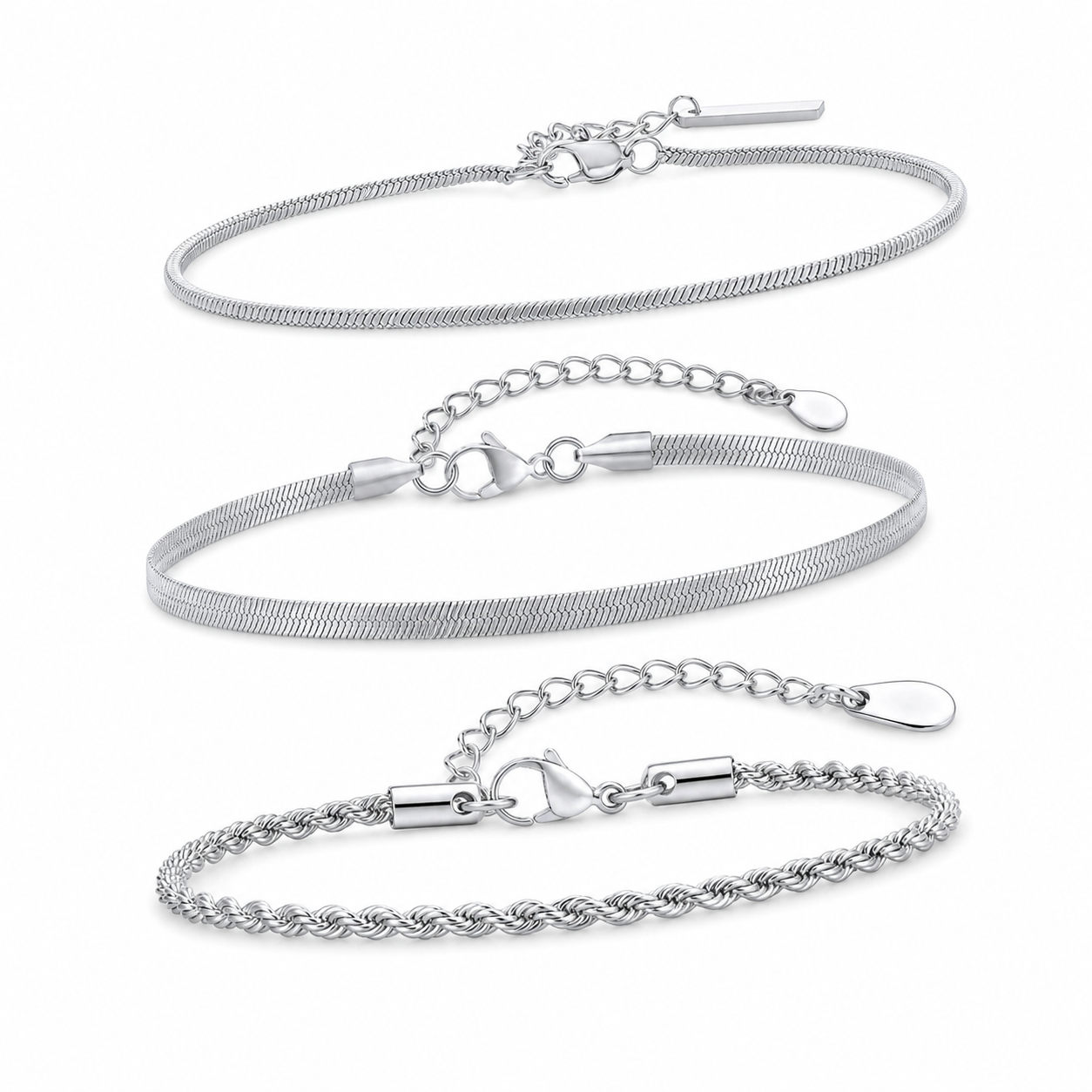 Silver stainless steel bracelet Set 3