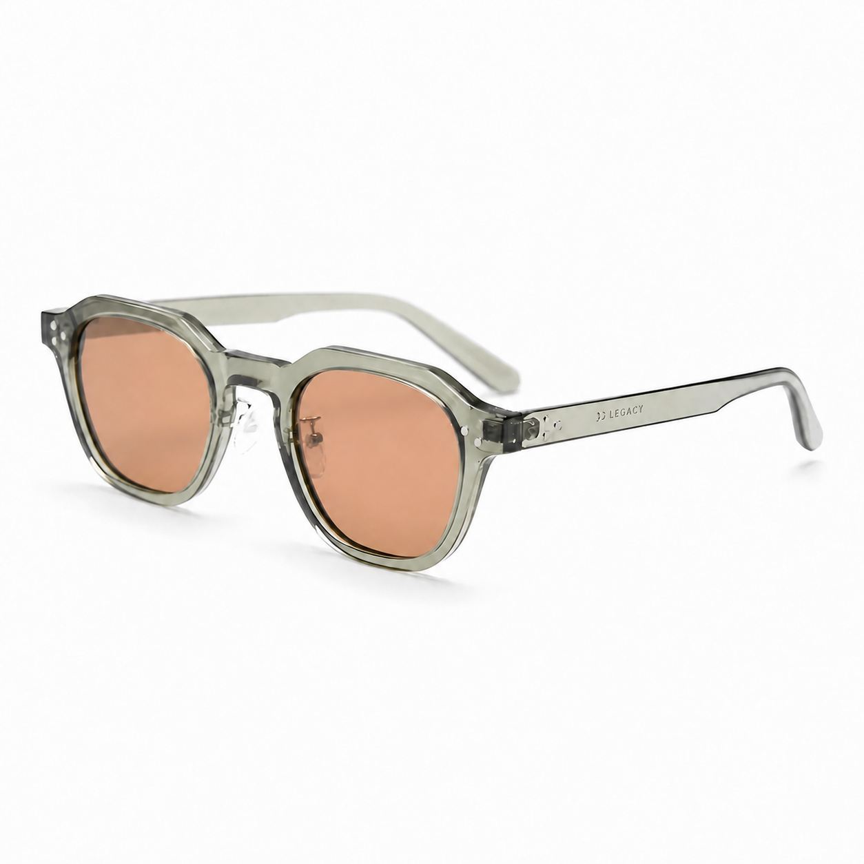 VALENCIA green frame copper lens sunglasses diagonal view